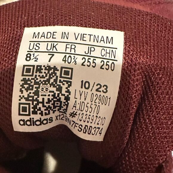 Adidas Burgundy White Canvas Sneakers Unisex Low-Top Trainers 3-Stripe Style 8.5 - Picture 7 of 10